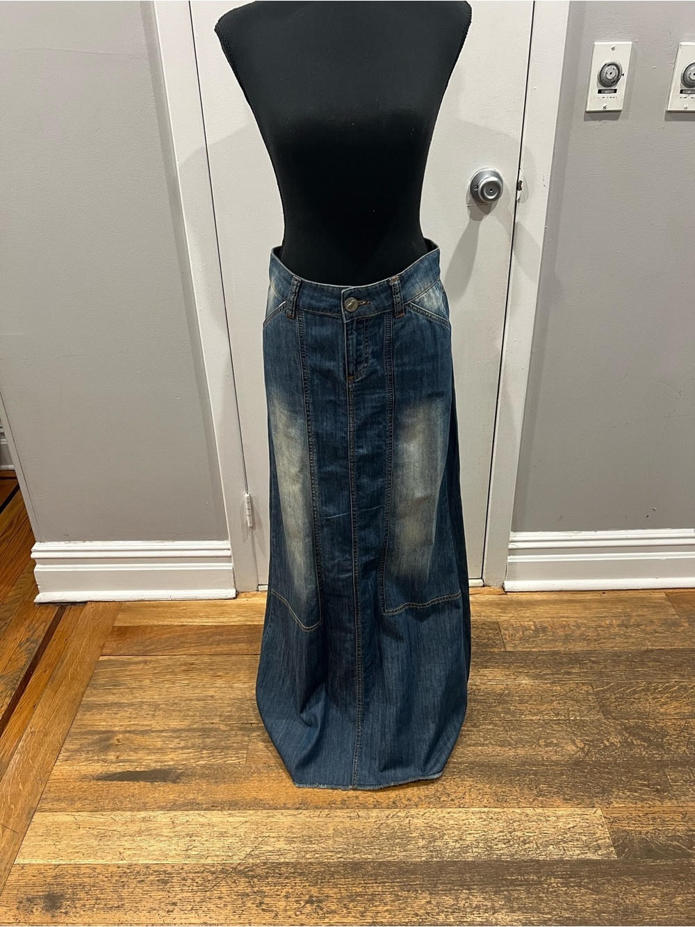 Kiki Riki Denim Maxi Skirt with Faded Detail